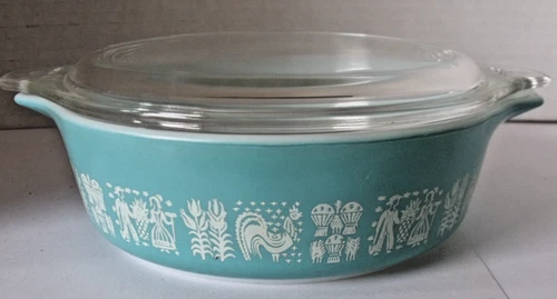 Pyrex Amish Butterprint Casserole Dish 471 Turquoise 1 PT with Lid Vintage