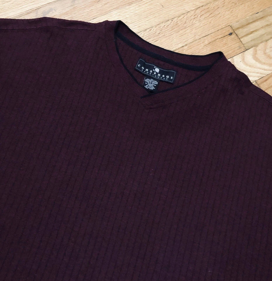 Vintage Consensus Sportwear Mens Size XL Ribbed Knit V Neck Stretch L/S Sweater  - Image 2 of 4