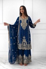 Presenting Chinon Silk Blue Top Palazzo With Dupatta For Traditional Wear