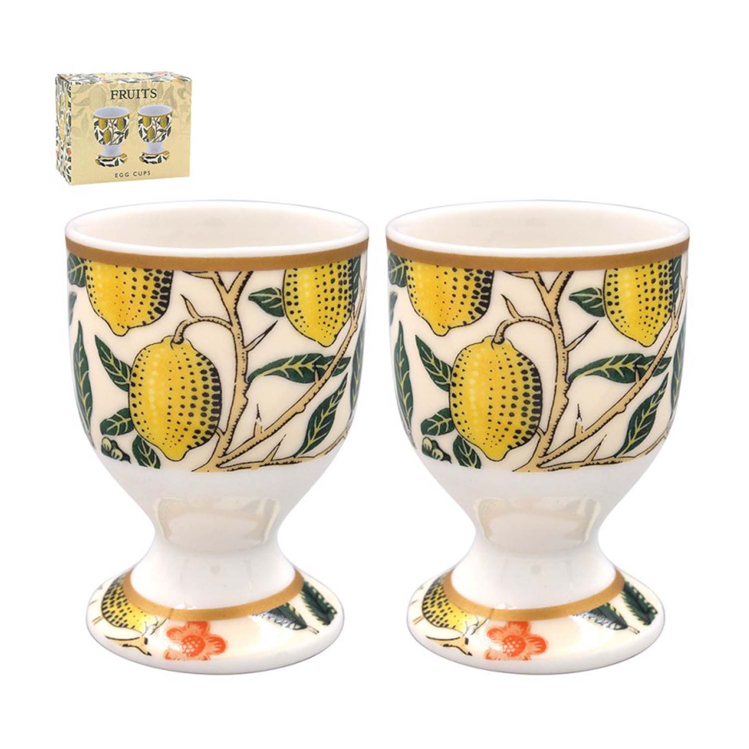 Egg Cups Fine China 2Pcs Egg Holders W. Morris Fruits Design Kitchen Breakfast
