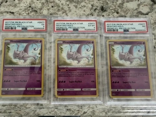 Mewtwo SM77 Holo Black Star PSA 5,6, And 7 Combo