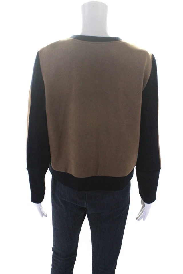 Cárdigan suéter Drew para mujer imitación gamuza bloque de color abotonado azul marino marrón grande Foto 3 de 4