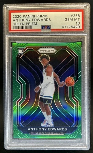 2020-21 Panini Prizm Anthony Edwards RC Green Prizm #258 Timberwolves PSA 10