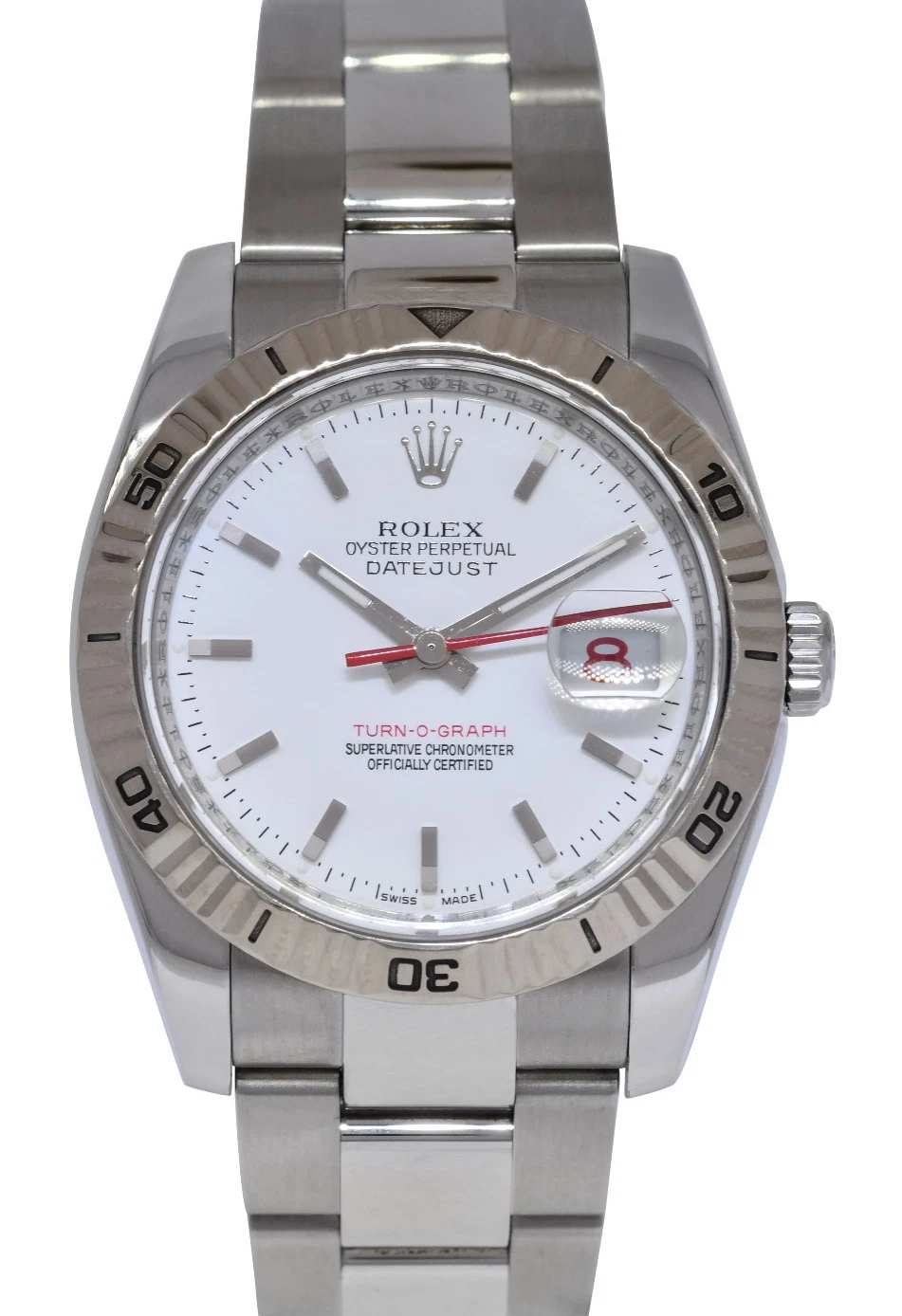 Rolex — Rolex Datejust Turn-O-Graph Thunderbird Steel White/Red 36mm Watch Z 116264