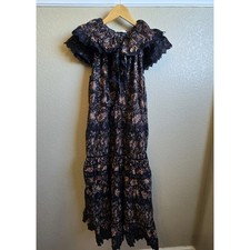 Ulla Johnson Jacqueline 8 Black Floral Pleated Cocktail Evening Midi Dress