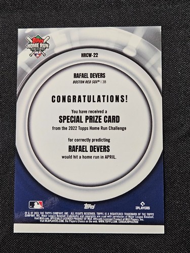 2022 Topps Home Run Challenge Winners - Rafael Devers #HRCW-22 June /283 - Picture 2 of 2