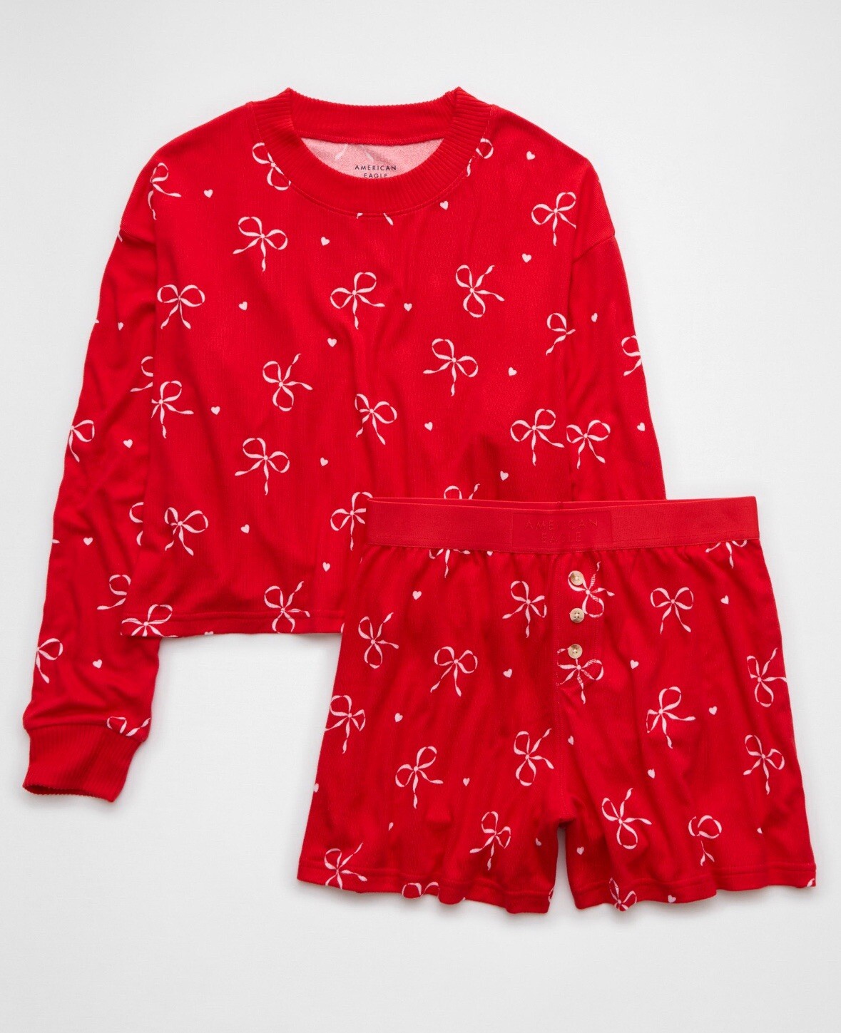 AMERICAN EAGLE RED BOW PAJAMA SET CHRISTMAS HOLIDAY Size Large SOLD OUT!