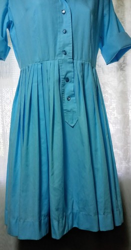Vtg 1950s 1960s Aqua Blue Shirtwaist Day Dress Box Pleated Skirt XS Rockabilly - Picture 8 of 19