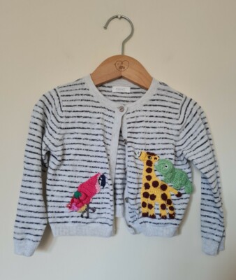 Next Baby Striped Animal Embroidered Cardigan Age 9-12 Months Parrot  Giraffe UK