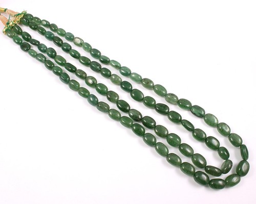 AAA Natural Aventurine Quartz Smooth Oval Beads Necklace 2 Strand 18 Inches - Picture 2 of 6