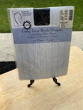 Long Line Body Shaper Control Top Silken Sheers Sandalfoot Pantyhose Black SM/MD