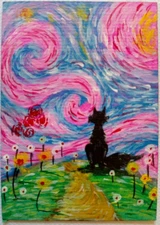 ACEO Original Painting  Cat    Art Card   Hand painting
