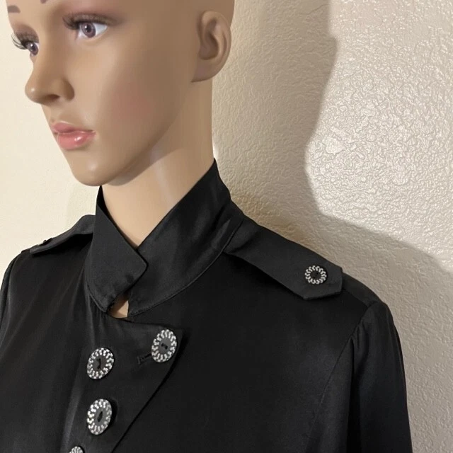 Blusa Top ALEXIS Mujer Negra Seda Botón Manga Larga Pequeña S Foto 2 de 4