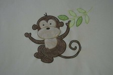 Garanimals Monkey Baby Blanket Cream Off White Tan Green Stitched Edge Leaves