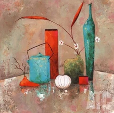 INTERIEUR AVEC VASE TURQUOISE I (27x27") & II (27x27") by MANSART 2PC SET CANVAS
