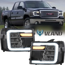 Led Headlights For 2007-2013 Gmc Sierra 1500 2500 3500 Sequential Turn Lamps Lr