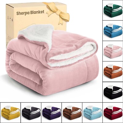 Large Bed Blanket Ultra Soft Heavy GSM Sherpa Fleece Blankets Throws Twin Queen