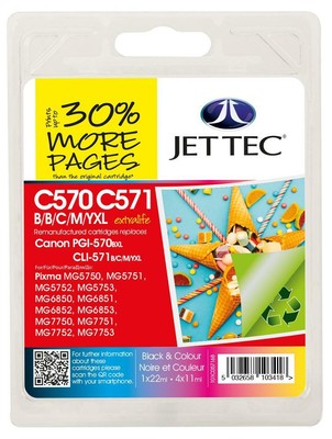 INK CART, REMAN PGI-570XL/CLI-571XL BCMY, CARTRIDGE ORIGINAL TYPE NU FOR JET TEC