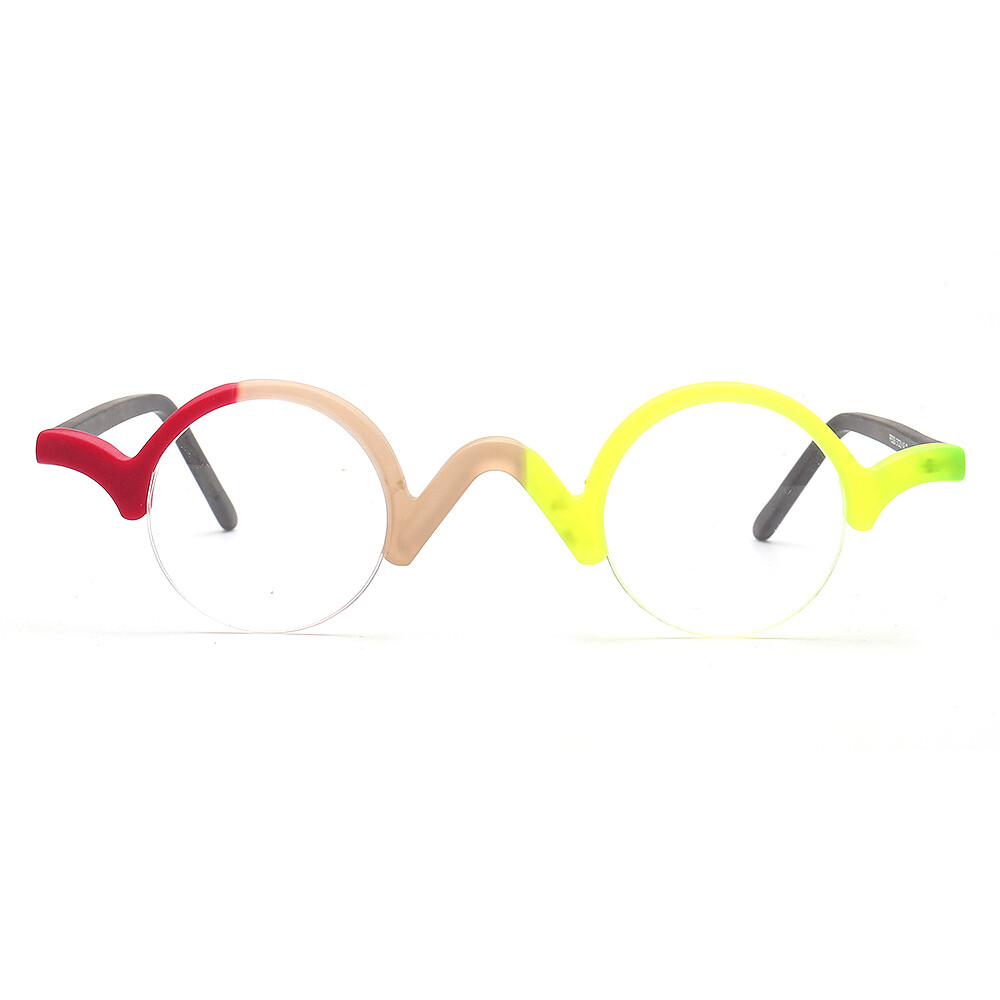 Retro Mens Small Round Eyeglass Frame Women Semi Rimless Eyewear Nerd ...