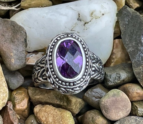 ✅ Silvertone Faux Amethyst Rhinestone Men's Ring Costume Fashion Jewelry - Picture 4 of 12