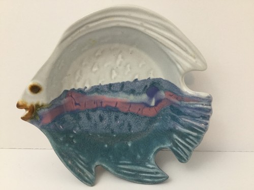Nancy Jefferson Pottery Ocean Fish Serving Dish Bowl 5” Multicolor Artist Signed