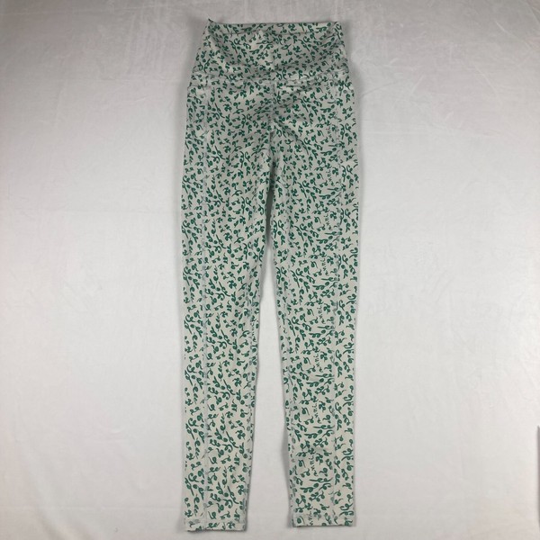 ECHT Yoga Leggings Women Medium White Green Leaf Print Workout Running & Jogging