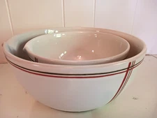 2 Hearth & Home Plaid Stripes Stoneware Mixing Bowls Lg & Sm Magnolia Cream w Gr