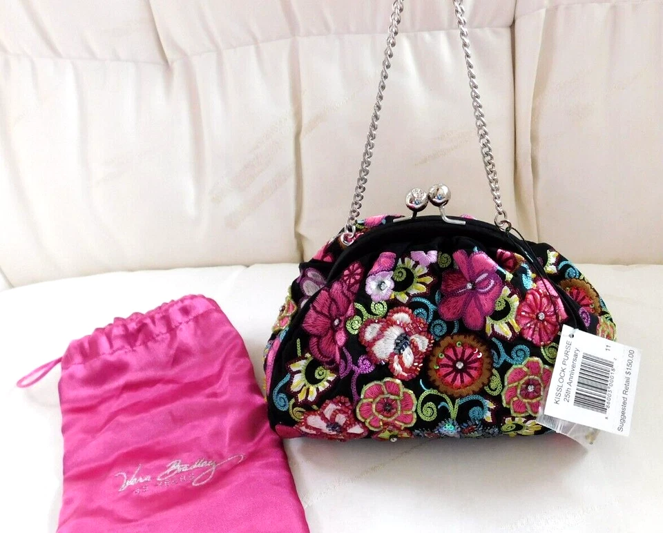 Cartera Vera Bradley 25 Aniversario Kisslock Cristal Cuentas Bordada Nueva con Etiquetas