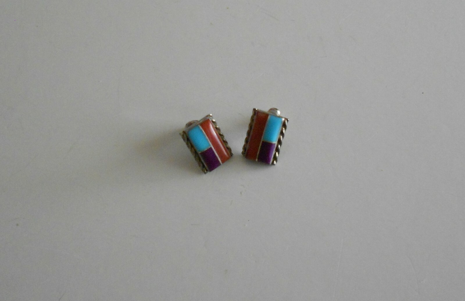 Vintage Sterling Silver Rectangular Stud Earrings… - image 2