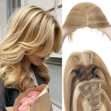 Damen Remy Echthaar Topper Toupee Clip In Toupet Haarteile Perücke Loss Haar DE