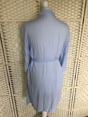 Size 38 10 12 H&M Light Blue White Striped Tie-Belt Shirt Dress Beach Cover Up - Picture 8 of 9