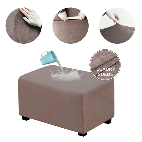 Velvet Waterproof Rectangle Ottoman Stool Cover Square Footstool Sofa Slipcover - Picture 14 of 18