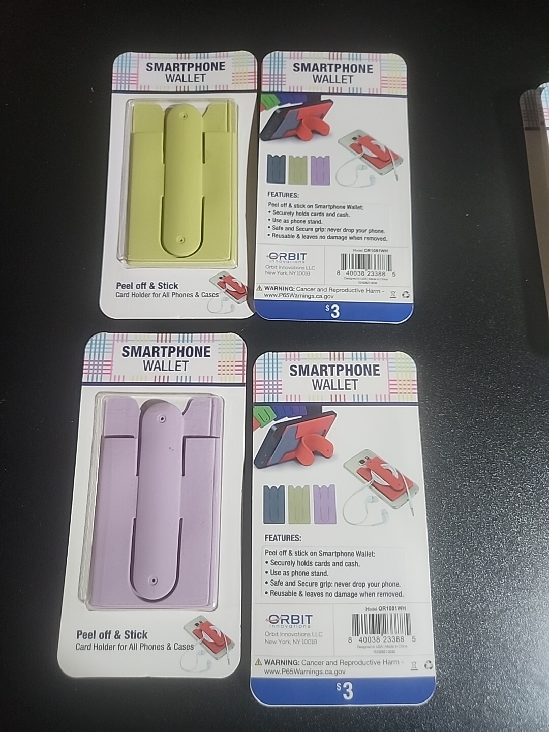 Smartphone Peel & Stick Wallet Card Holder in Green or Purple Brand New in Package-image