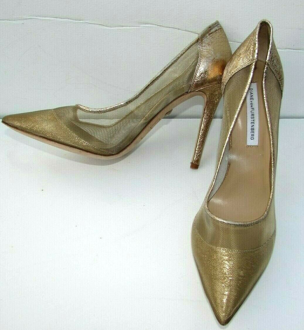 DVF Diane von Furstenburg Size 7, 7.5 high heels pumps shoes  gold black FALL Nw