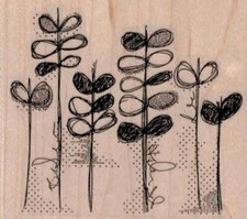 Doodle Flower/Garden 3 1/2 x 3" Rubber Stamp, Flower Stamp, Flowers