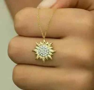 Authentic Fancy Sun Pendant Round Cut 1.0Ct Simulated Diamond 14K Yellow Gold Plated