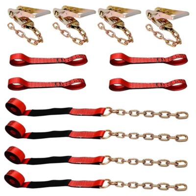Roll Back Tie Down System 8 Point w/Chain Ends for Car Hauler Carrier Tow Truck