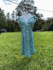 Niki’s Glitz And Glamour Aqua Blue Sequence Dress, Size 2