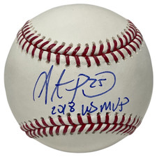 Steve Pearce Signed ROMLB Baseball w/ 2018 WS MVP Insc Beckett Witness BAS COA
