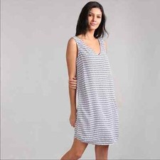 GAP Shift Dress Women XS White Blue Diamond V-Neck Minimalist Coastal Nautical