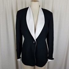 Christian Dior Black White Shawl Collar Blazer Evening Jacket Womens 12P USA