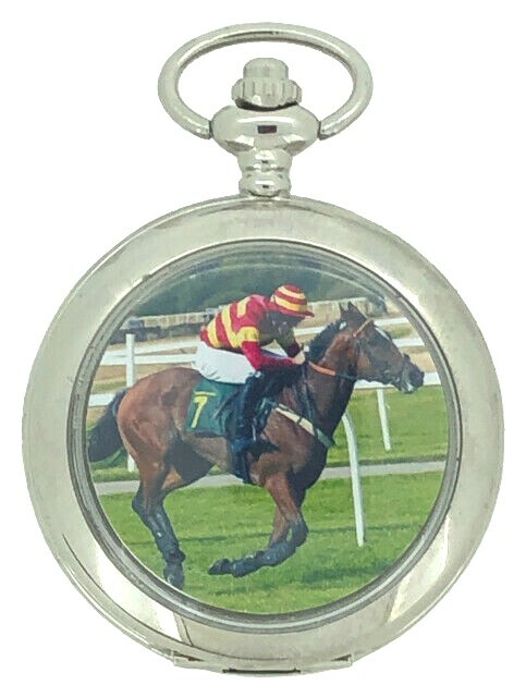 Horse Racing Silver Tone Quartz Pocket Watch And Chain by WESTIME WTS.034