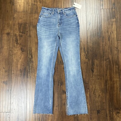 Good Hart Jeans Women s High Rise Slit Flare Denim Jeans Size 0 Raw Hem NWT