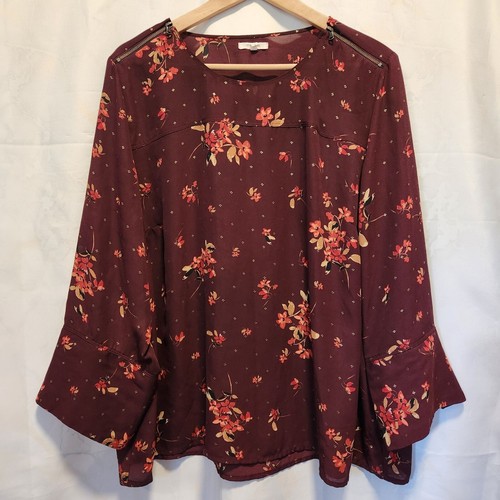 Maurices Blumen Bauern Bluse Damen 2 Übergröße Burgund Glockenärmel Boho