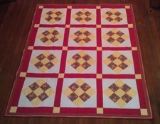 NEW Yellow  Red 9-Patch Custom quilting Finished/Completed Lap Quilt 55 x 77