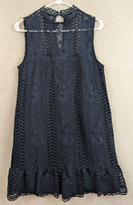 BB Dakota sz S Sheri Dress mock neck sleeveless tank lace mini shift blue 1444