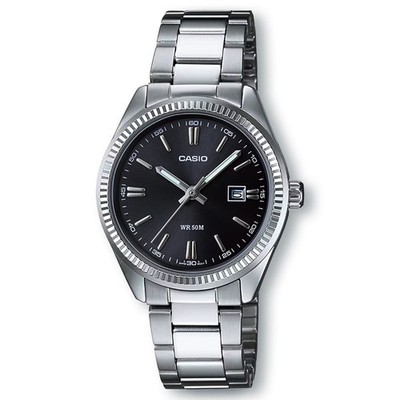 CASIO LTP1302D-1A1 Analog Stainless Steel Band Watch, Black Dial