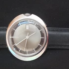 Timex UFO Manual Hand Wind Analog Date Silver Tone SS Round Watch Black Leather