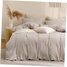 Duvet Cover Bedding Set 100 Washed Cotton Like Linen King 104x90 Tan Gingham