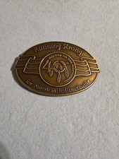 Vintage brass running American Indian oval belt buckle Billy Mills olympics